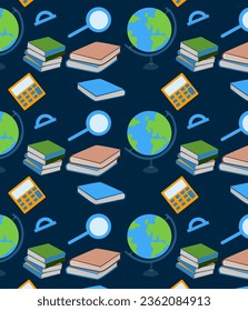 background for the formation of a seamless pattern with books and a globe
