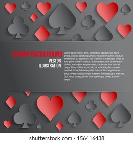 Background of four card suits symbols of paper. Bright icons of gambling. Vector Illustration, editable and isolated.