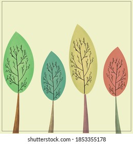 Background of four colored trees