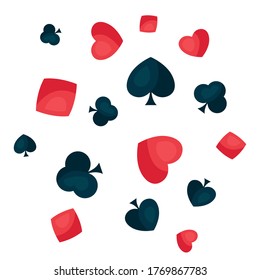 Background with four playing cards symbols. On-board game or gambling for casino.