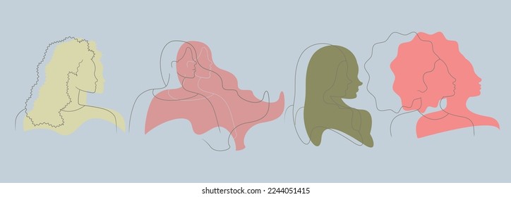 background with four women of different profiles and cultures. Diversity and feminism. Women representing strength and unity. Vector image for Women's Day