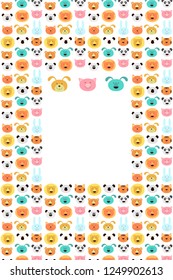 Background, frame with animals - piglets, bunny, rabbits, panda bears, dogs