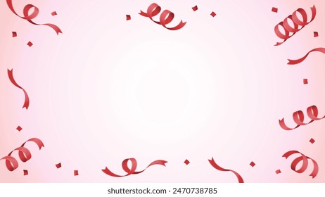Background frame border with curly red ribbon and confetti
