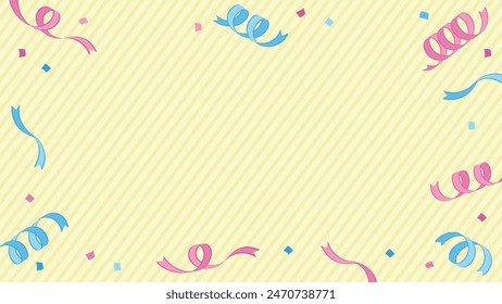 Background frame border with curly ribbon and confetti