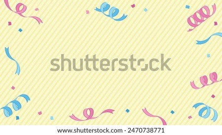 Background frame border with curly ribbon and confetti