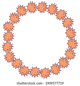 Background, frame, border from molecules, cells of virus, bacteria. Pandemic, epidemic covid-19. Concept of quarantine coronavirus, vaccination. Vector hand drawn outline doodle isolated