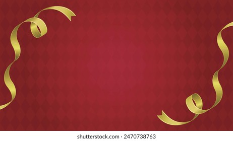 Background frame border of twisted golden ribbon and confetti red (red background)