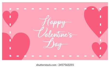 background frame card for valentine and happy valentine's day letter, pink heart love Paper cut decorations for Valentine's day border for cover, card, poster, banner.	