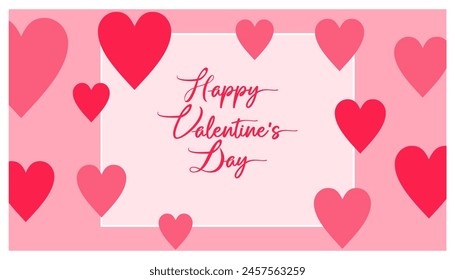 background frame card for valentine and happy valentine's day letter, pink heart love Paper cut decorations for Valentine's day border for cover, card, poster, banner.	