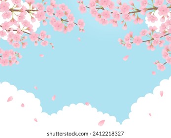 Background frame of cherry blossoms and blue sky