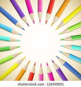 Background with frame of colored pencils.Vector illustration.