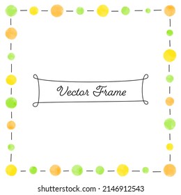 Background frame of cute dots illustration in watercolor style (white background, vector)