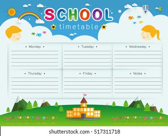 background frame design of School Timetable, Schedule,Weekly school timetable vector illustration