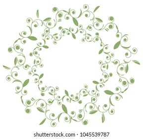 Background, a frame formed in a circle with twisted, abstract, green branches
