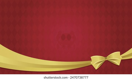Marco de fondo de la cinta de oro con el arco (fondo rojo)