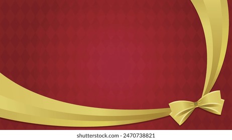 Background frame frame of gold ribbon with bow (red background)