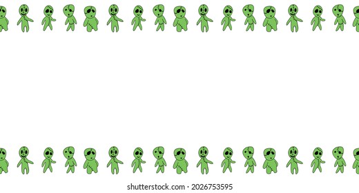 Background, frame for Halloween with cute outline zombies in doodle style. Horizontal top and bottom edging, border, decoration for greeting card, invitation, party poster, banner