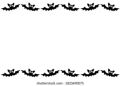 Background, frame for Halloween. Horizontal top and bottom edging, border of festive elements and characters - bats. Background for greeting card, invitation, party poster, banner
