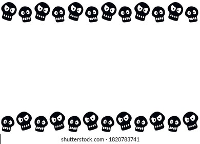 Background, frame for Halloween. Horizontal upper and lower border, border of skulls. Background for greeting cards, invitations, party posters, banners. The theme of death, the holiday, pirates