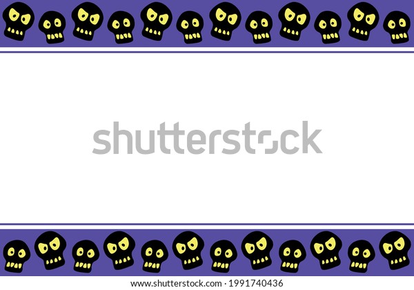Background, frame for Halloween. Horizontal upper
and lower border, border of skulls. Background for greeting cards,
invitations, party posters, banners. The theme of death, the
holiday, pirates