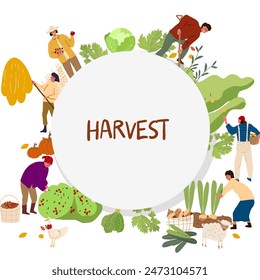 Background, frame, hand drawn harvest, farm, natural, activities in the vegetable garden.