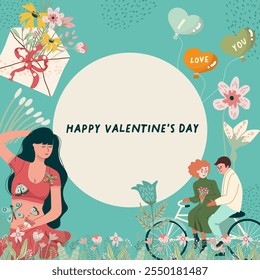 Background, frame, hand drawn Love, love story, relationship. Vector background, backdrop for Valentines Day. 