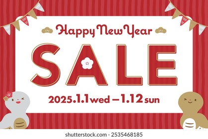 Background frame with hand-drawn cute zodiac illustration (snake, snake) for the New Year's 2025 Year of the Snake and sale design