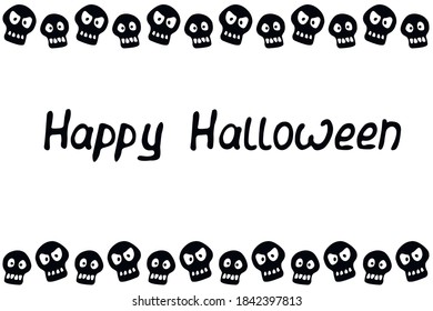 Background, frame for Happy Halloween. Horizontal upper and lower border, border of skulls. Background, title for greeting cards, invitations, party posters, banners