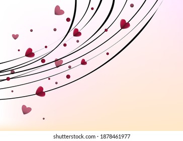 background frame hearts, circles, black lines, threads on a pink gradient background. Place for your text. Vector illustration of love for Happy Mother or Valentine's Day greeting card design.