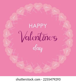 Background frame hearts love in abstract style on pink background.