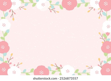 A background frame illustration of a cute winter flower, camellia, perfect for a midwinter greeting card or New Year's postcard