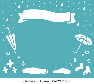 Background (frame) illustration for rainy season banner ad.
There are illustration icons such as ribbon, umbrella, boots, rain and hydrangea.