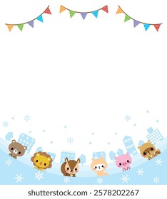 Background frame illustration of winter animals.