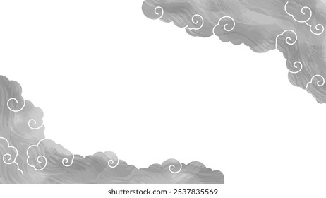 Quadro de Plano de Fundo com Nuvens em Espiral de Estilo de Pintura a Tinta em Estilo Japonês e Chinês
