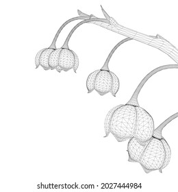 Background with frame of lilies of the valley isolated on white background. 3D. Vector illustration.