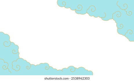 Marco de fondo con nubes espirales de estilo de dibujo de líneas en estilo chino
