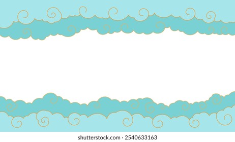 Background Frame with Line-Drawing Style Spiral Clouds in Chinese Style
