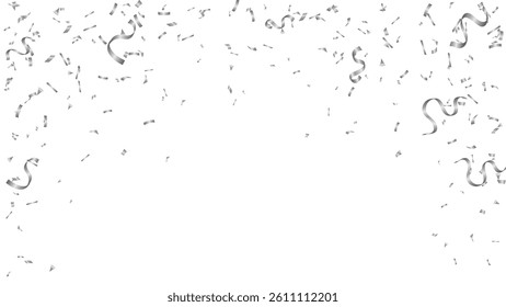 Background frame luxury with silver confetti and tinsel serpentine, holiday banner, festive celebrate backdrop vector illustration