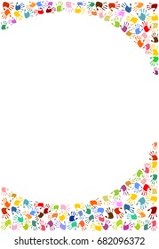 background, frame made of colorful handprints.