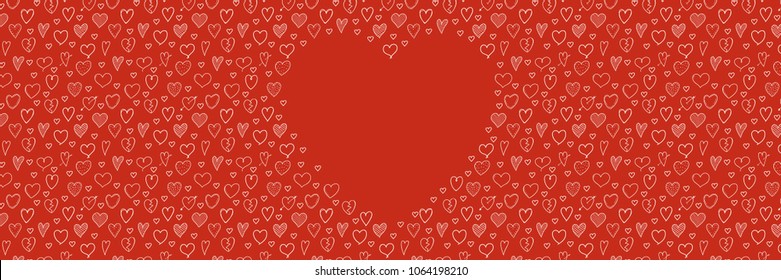 Background with frame made of hand drawn hearts. Template of card for Mother's Day, Women's Day an Valentine's Day. Vector.