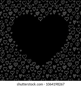 Background with frame made of hand drawn hearts. Template of card for Mother's Day, Women's Day an Valentine's Day. Vector.