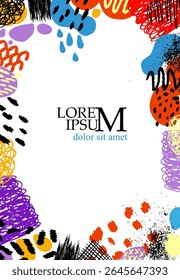 Background frame multicolored with blots. Creative abstract art background. hand drawn. Vector illustration.