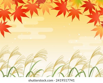 Background frame of pampas grass and autumn leaves