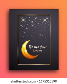 Background Frame of Ramadan Mubarak with the Moon and Shining Stars to Celebrate and Welcome the Month of Ramadan.