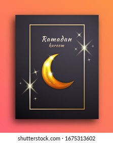 Background Frame of Ramadan Mubarak with the Moon and Shining Stars to Celebrate and Welcome the Month of Ramadan.