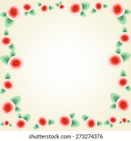 Background with frame of red flowers and leaves