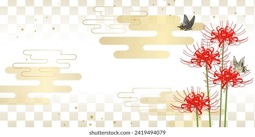 Background frame of red spider lily and swallowtail butterfly Luxury checkered pattern (2:1)