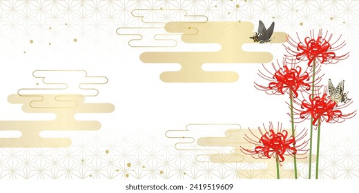Background frame of red spider lily and swallowtail butterfly Luxury hemp leaves (2:1) svg