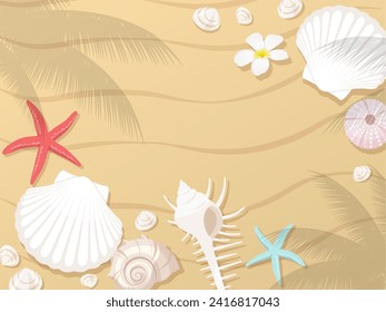 Background frame of sandy beach and seashells