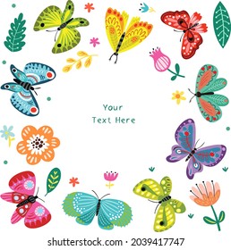 Background frame for text with butterflies and flowers